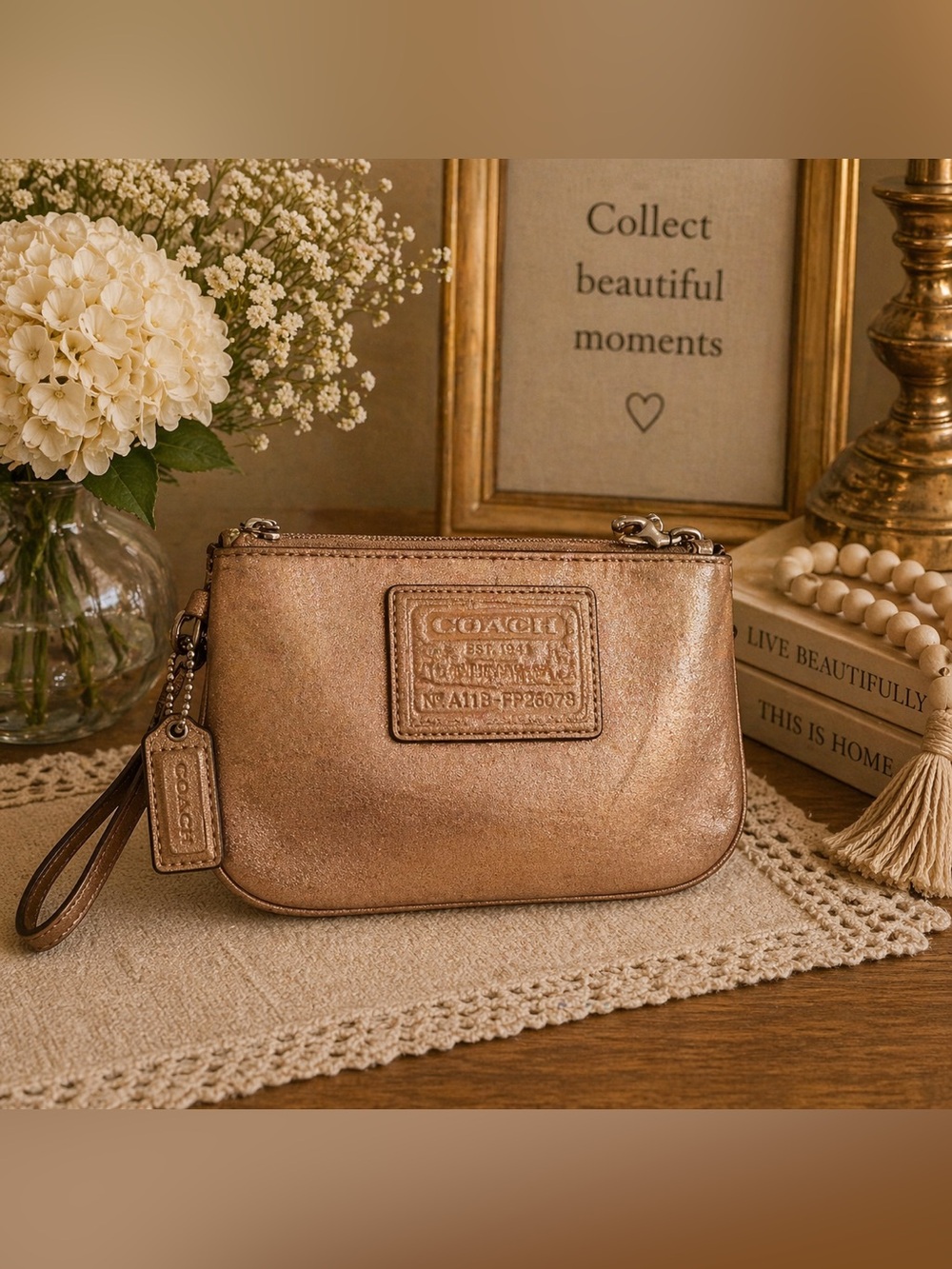 Poppy Coach Shimmering Bronze Wristlet